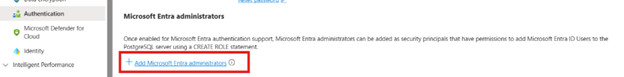 The Add Microsoft Entra administrators link.