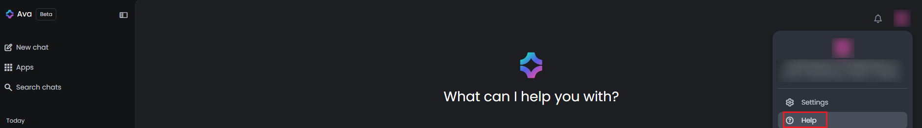 Clicking Help in the drop-down menu to open the Help panel.