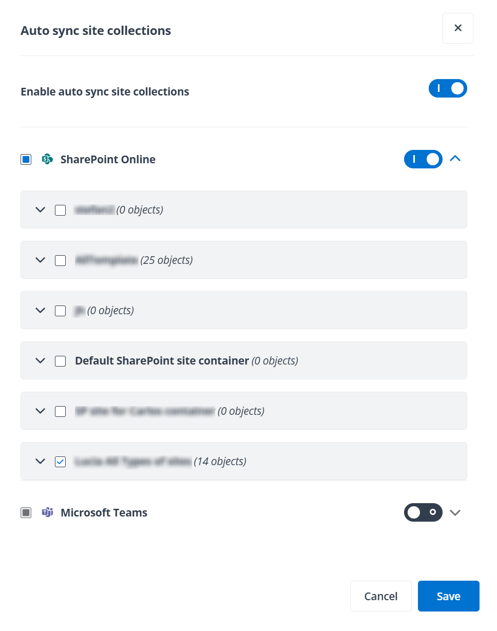Auto sync site collections panel.