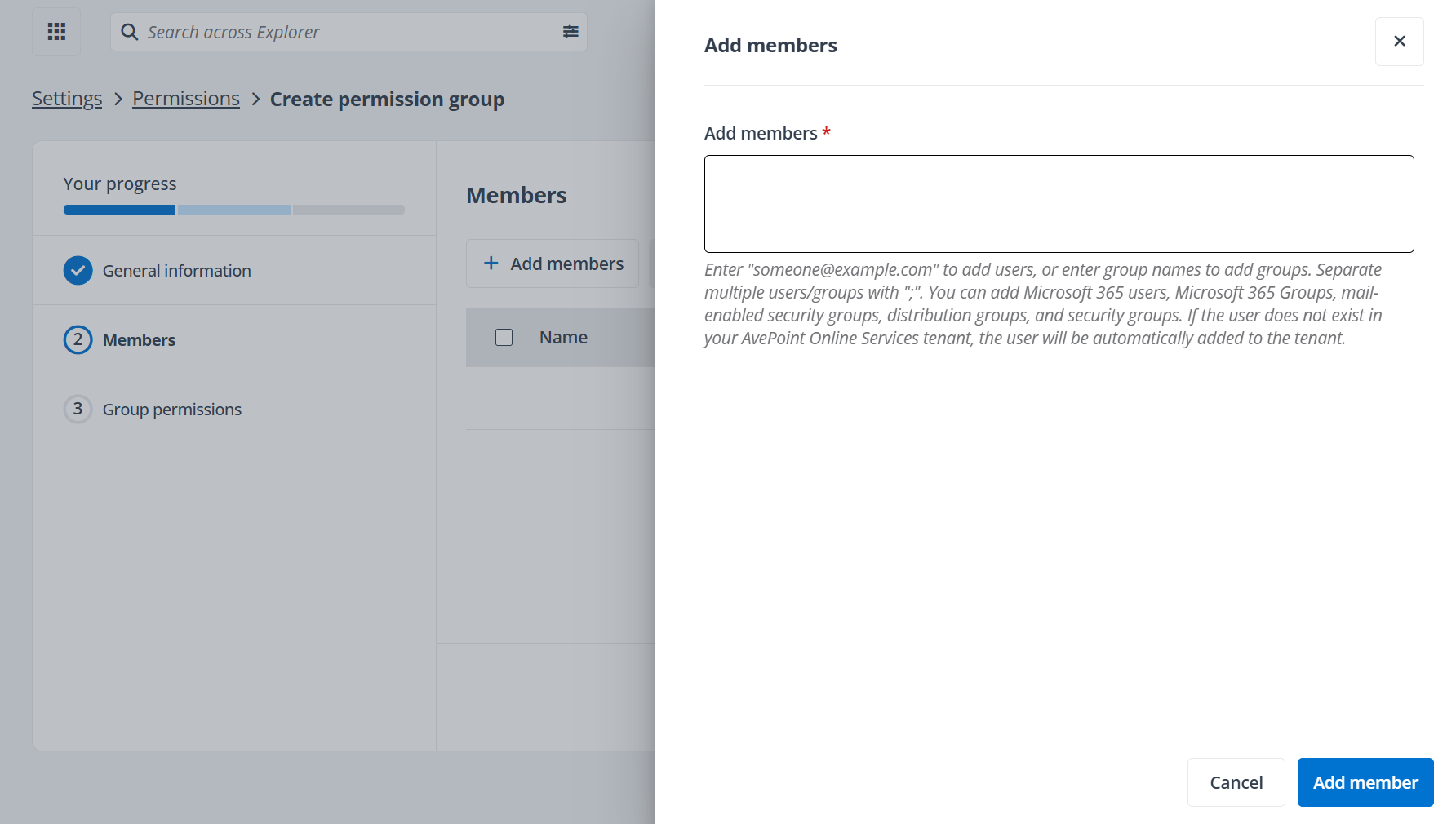 The Add members panel.