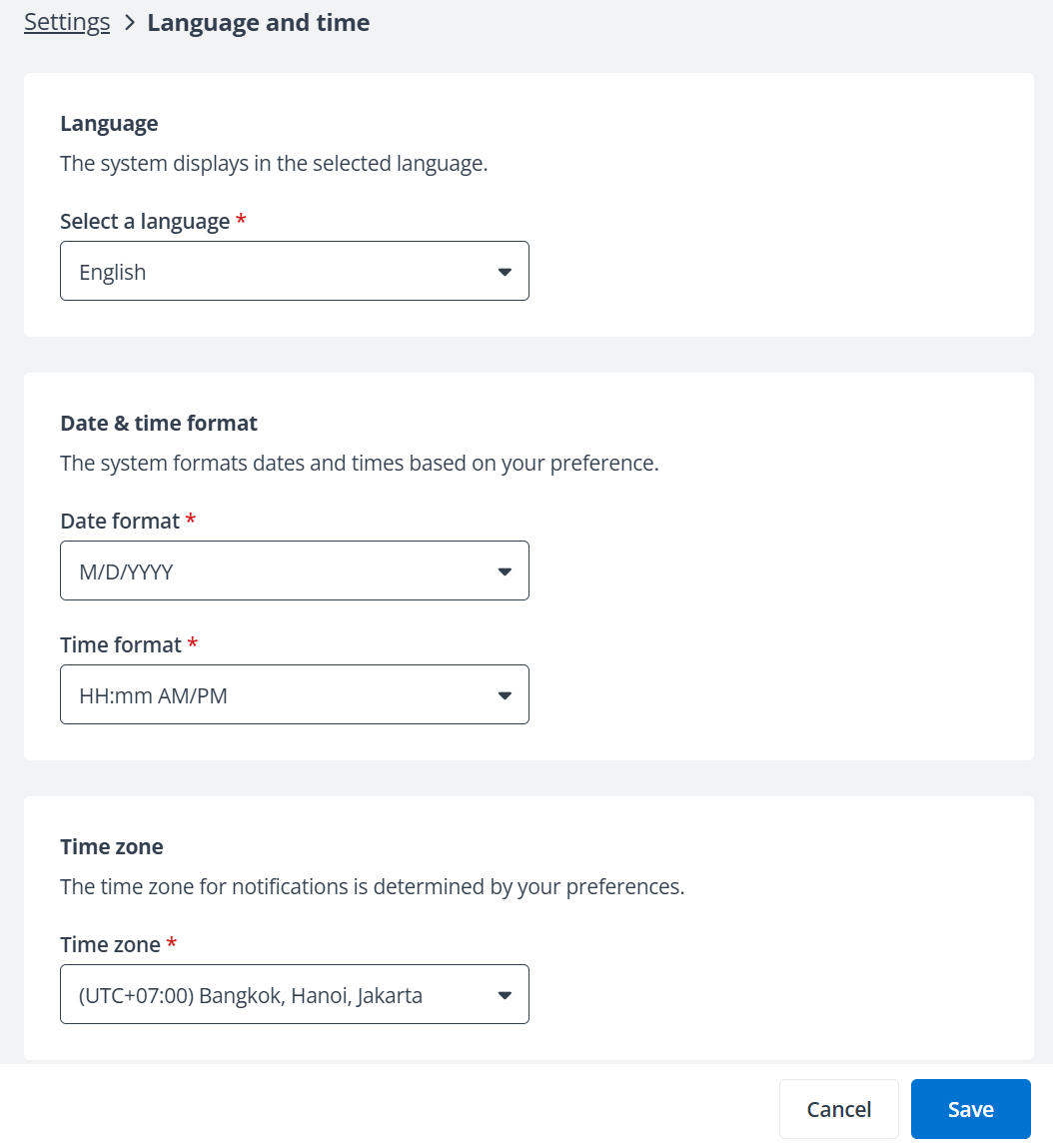 Language and time page.