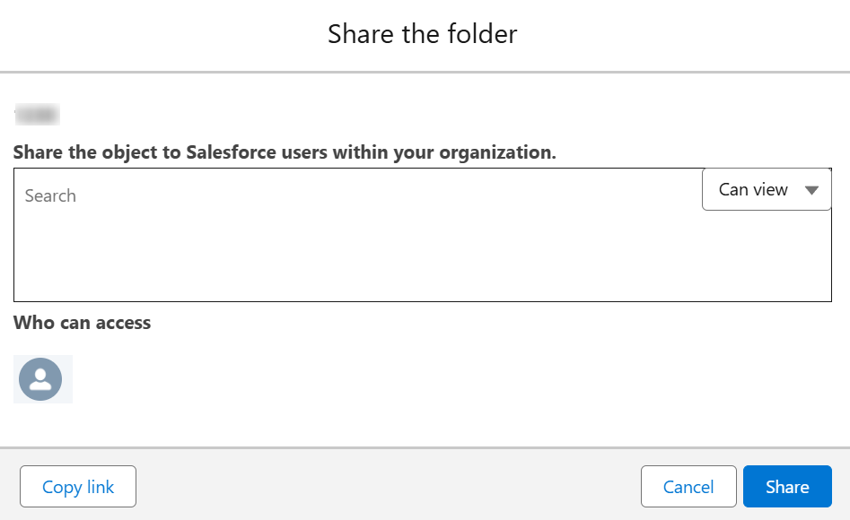 Share the folder window in Salesforce app.