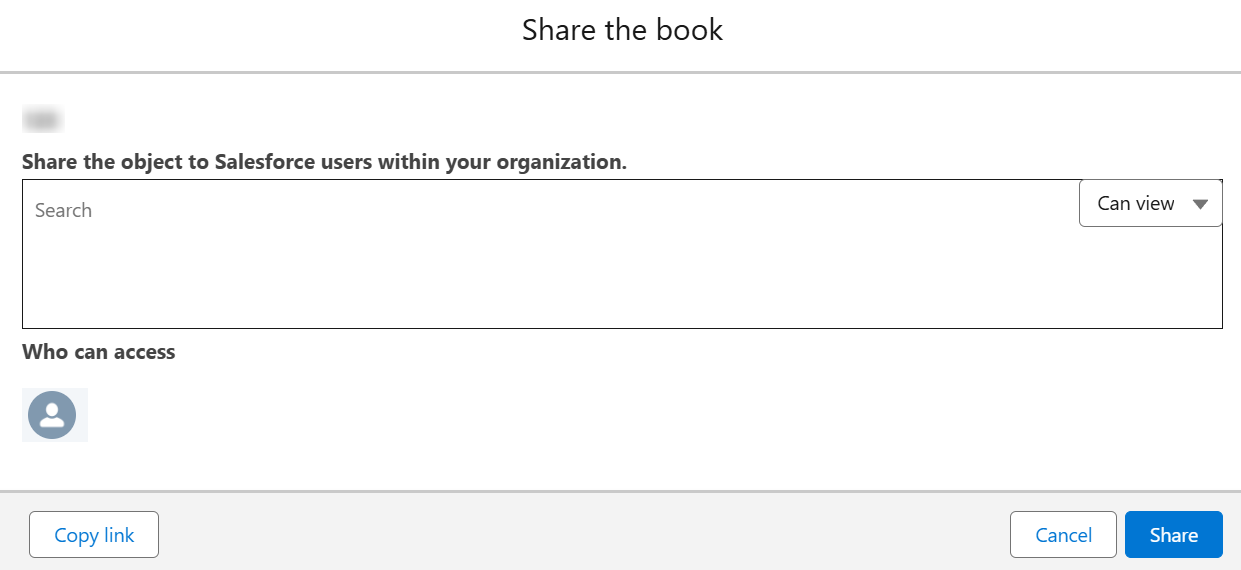 Share the book window in Salesforce app.