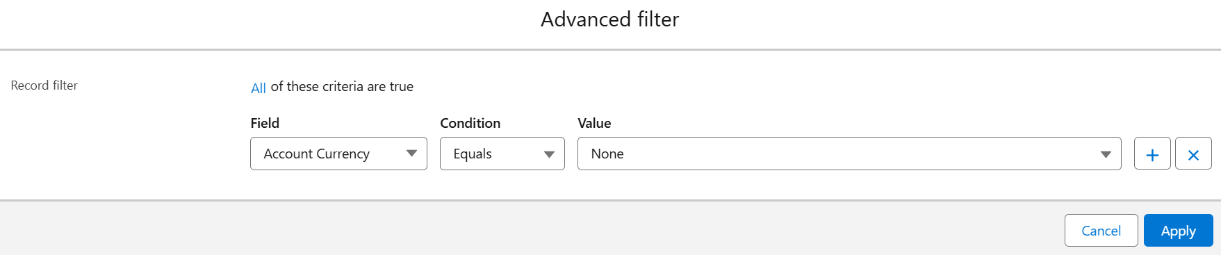 Advanced filter in Salesforce app.