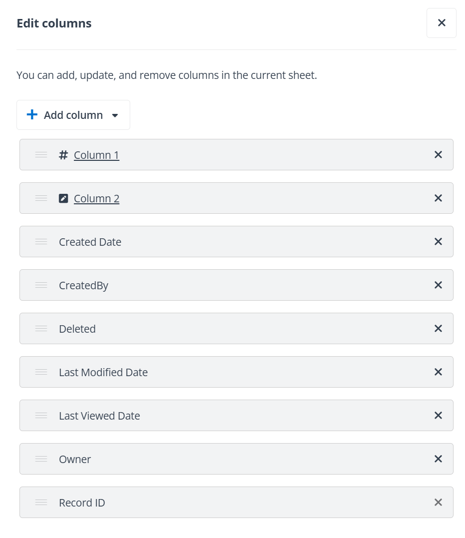 Edit columns panel in end user portal/Teams app.
