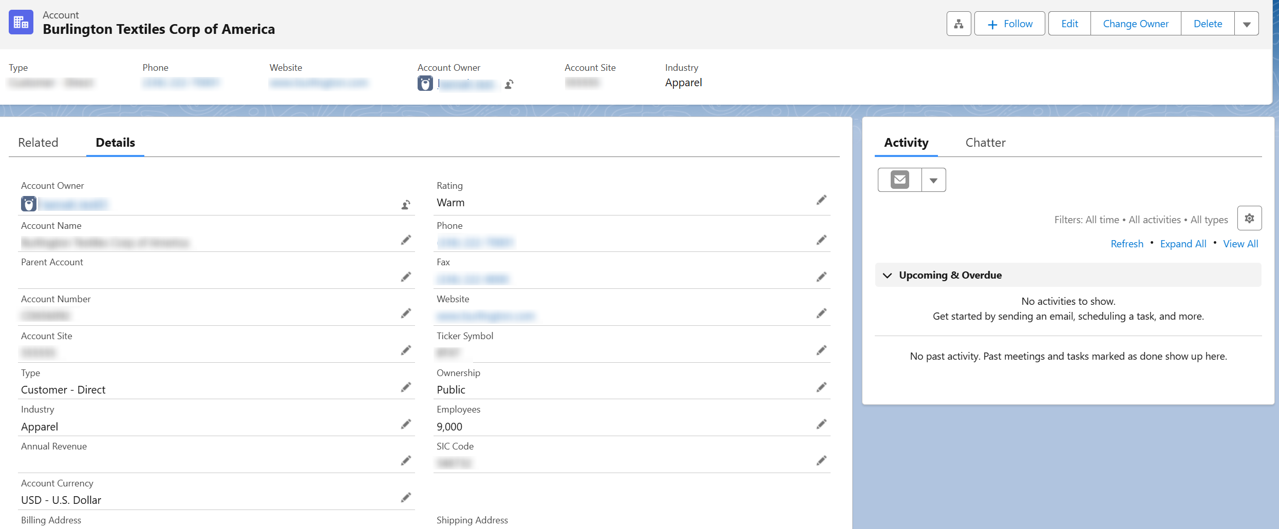 Details tab in Salesforce app.