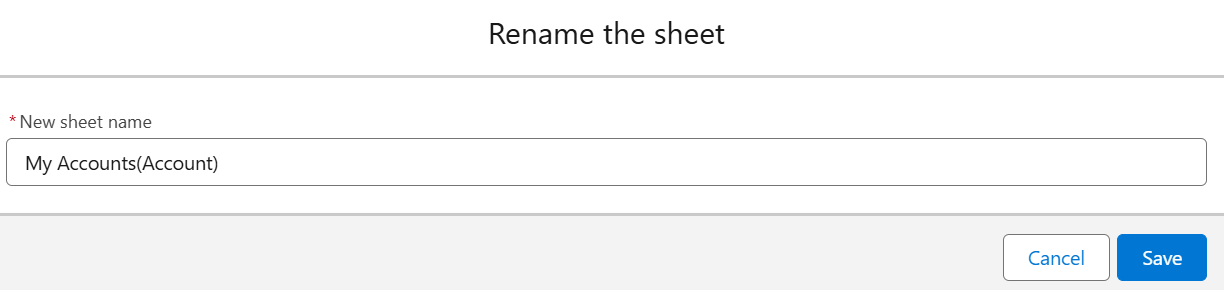 Rename the sheet window in Salesforce app.
