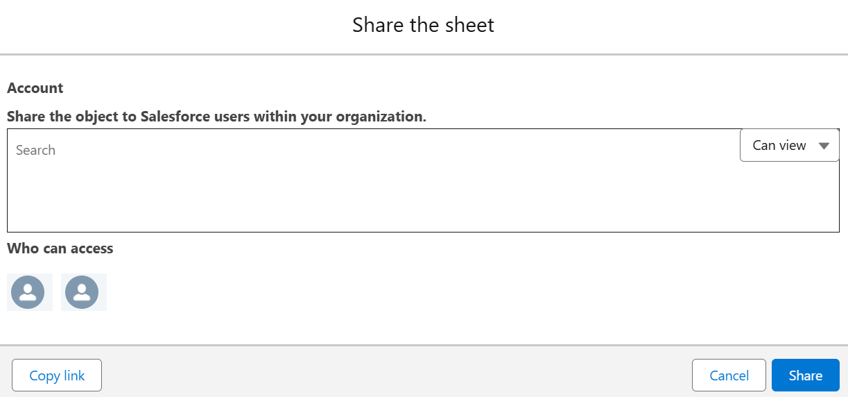 Share the sheet window in end user portal.