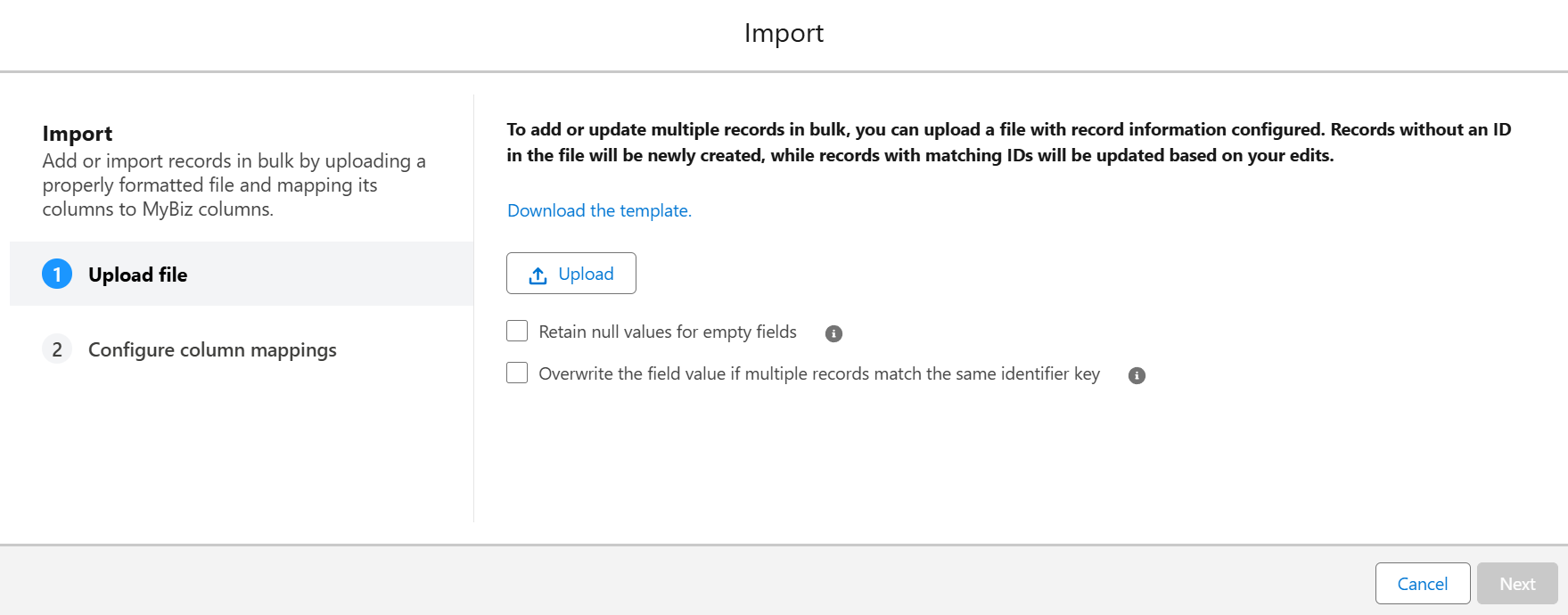 Import window in Salesforce app.