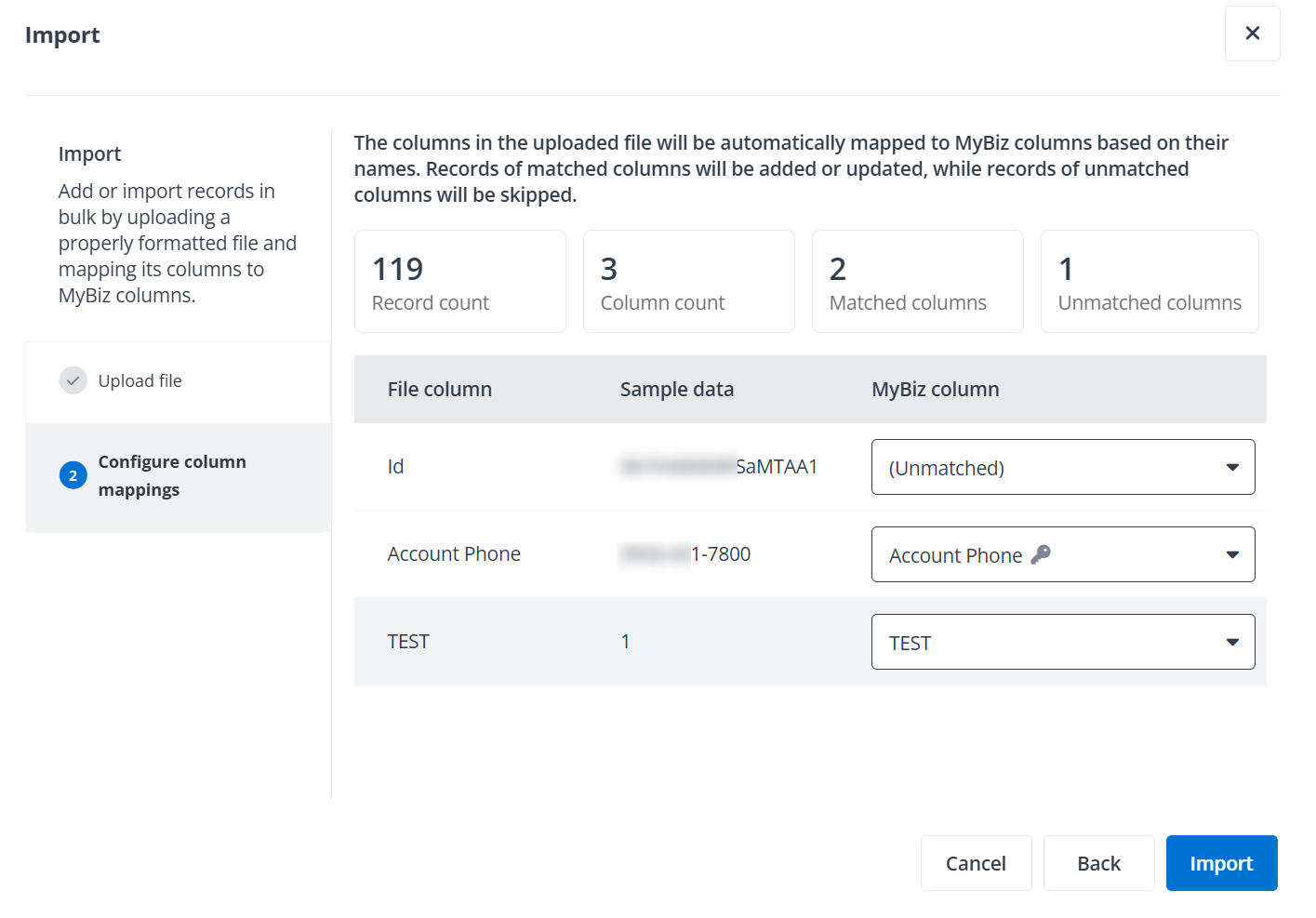 Configure column mappings in end user portal/Teams app.