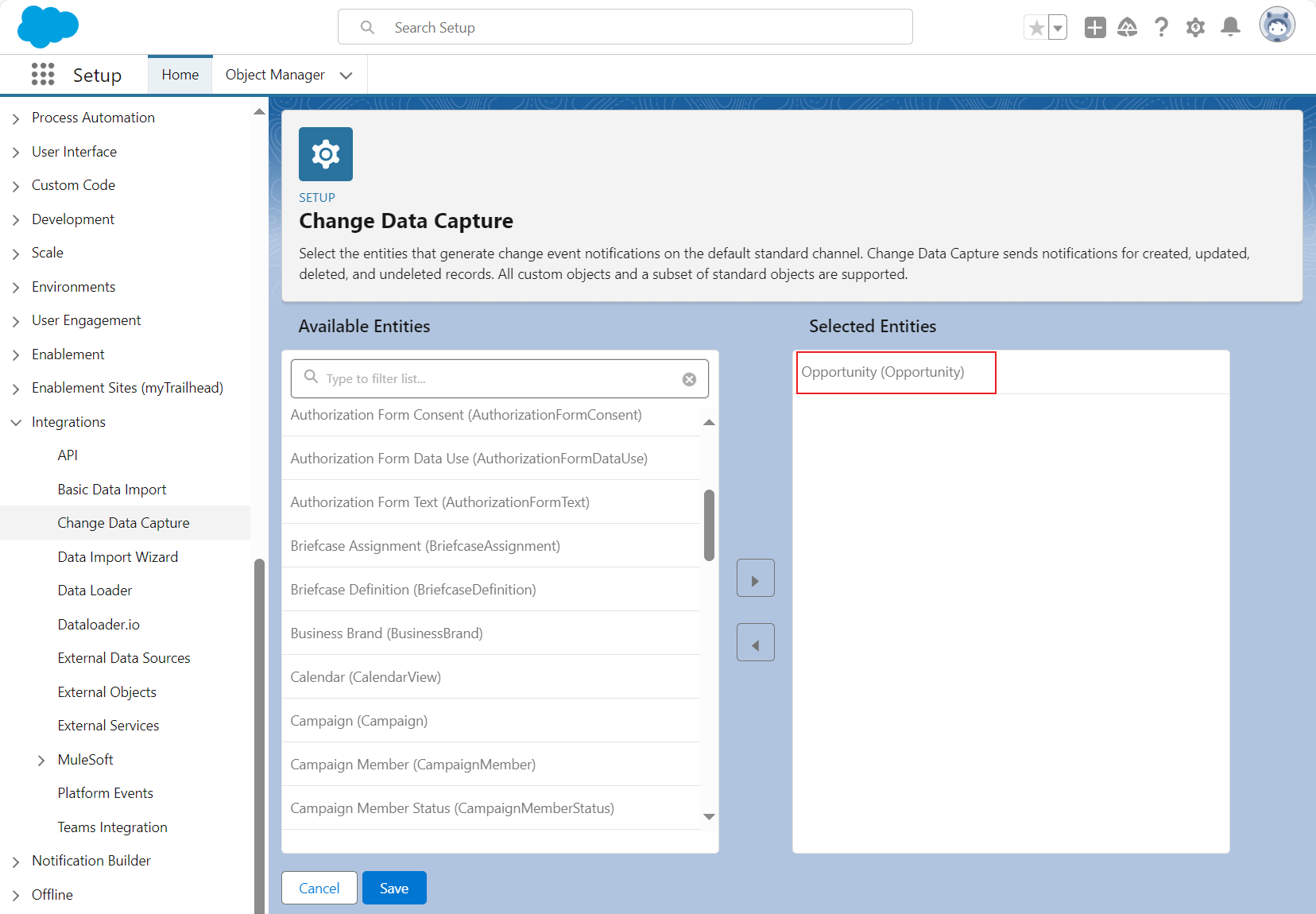 Selected Entities section.