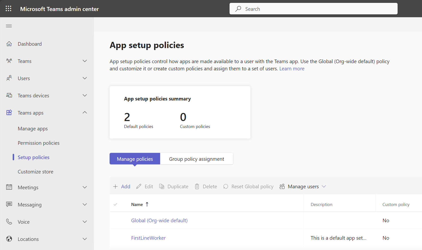 Microsoft Teams admin center.