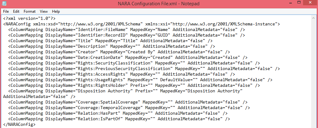 The NARA Configuration file.