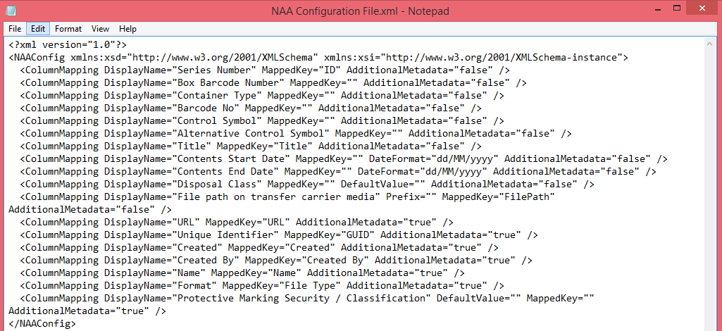 The NAA Configuration File.xml file.