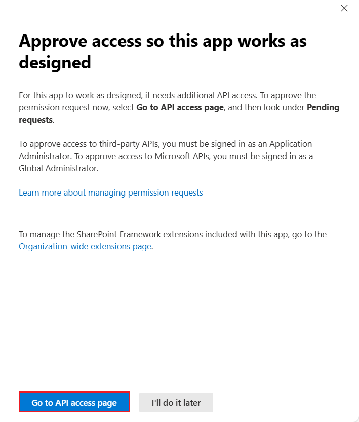 Click Go to API access page.