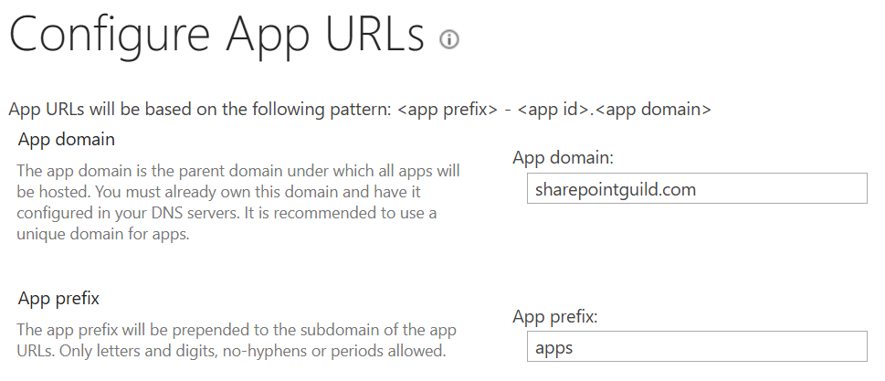 The Configure App URLs page