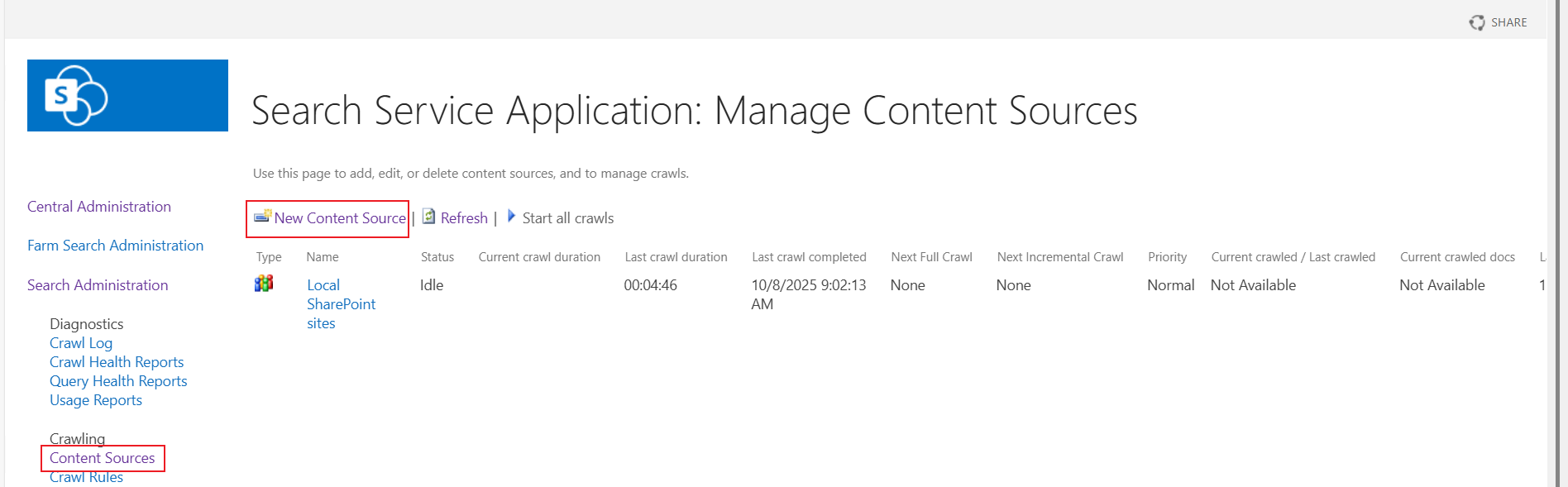 Click Content Sources > New Content Source