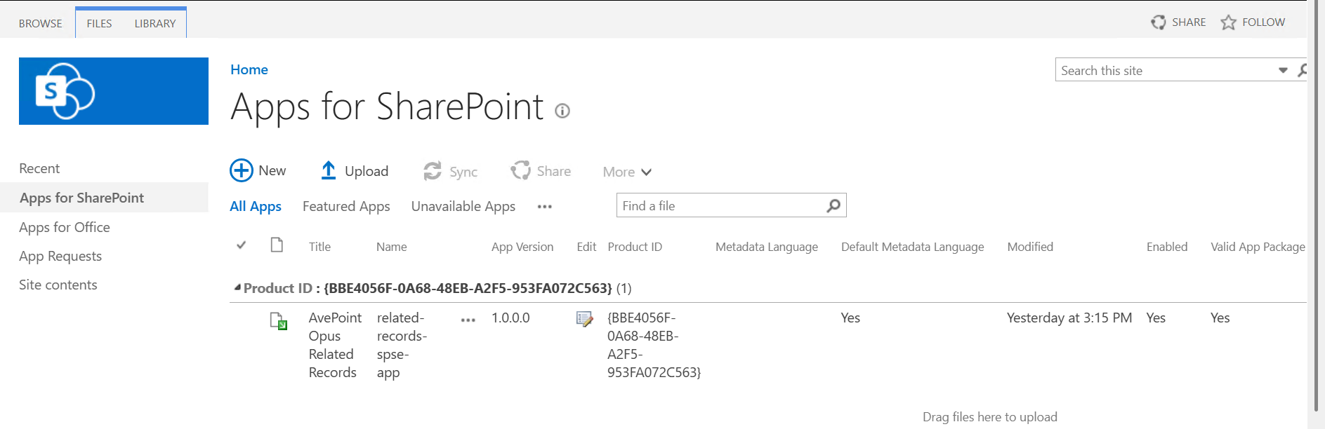 The Apps for SharePoint page.