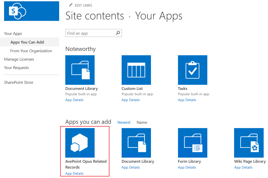 Add AvePoint Opus Related Records app