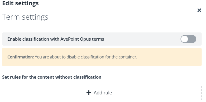 Enable classification with terms switch Enable classification with terms switch