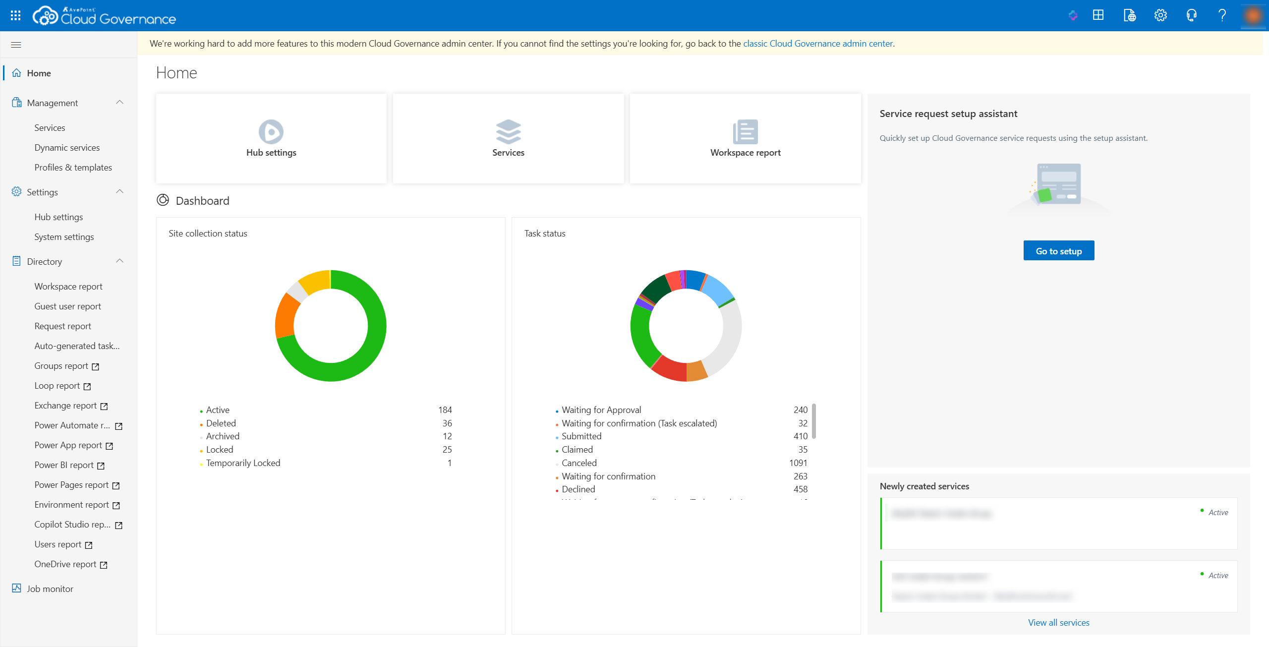 AvePoint Cloud Governance admin center.