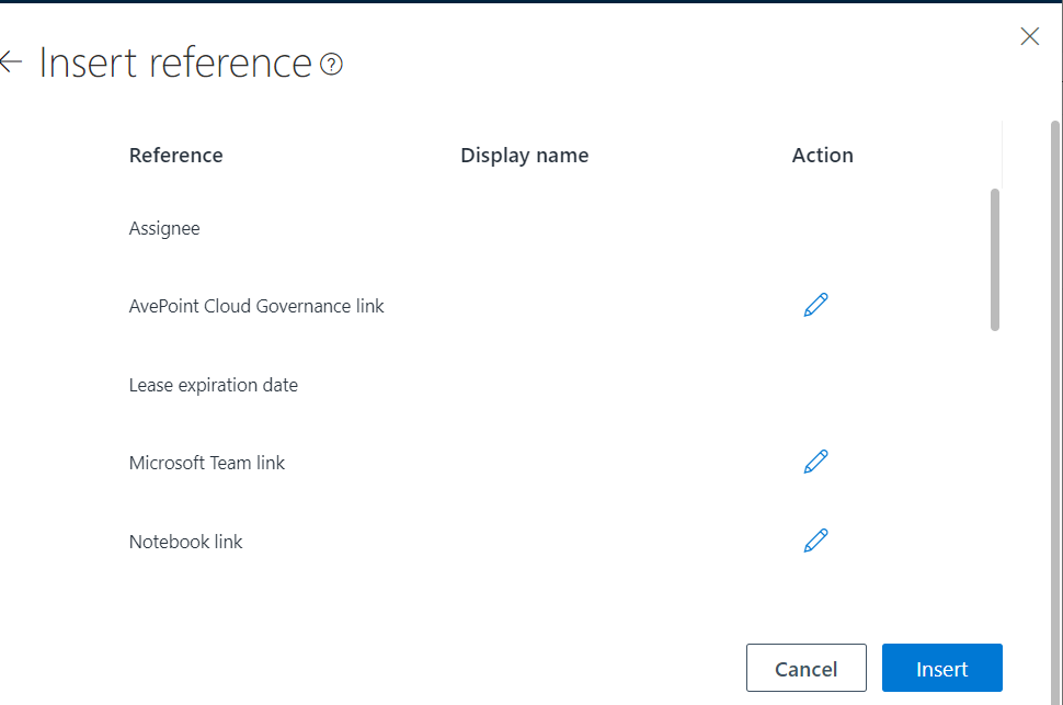 The pop-up window displaying the supported e-mail references.