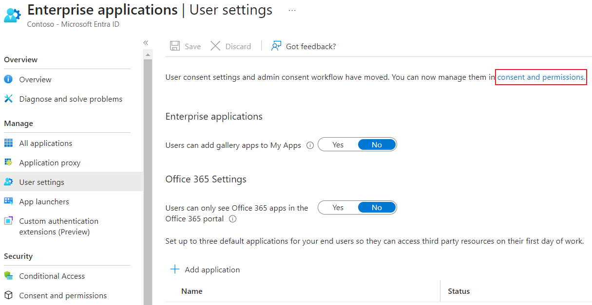 The consent and permissions link.