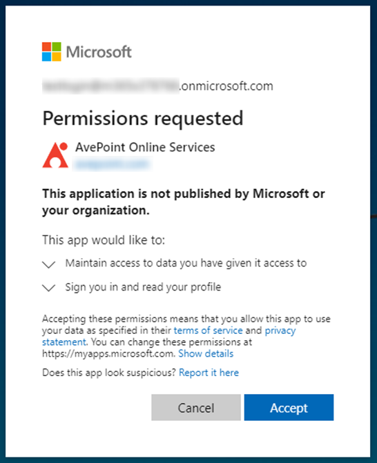 The user consent page.