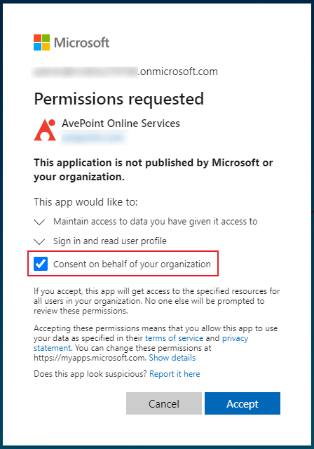 The admin consent page.