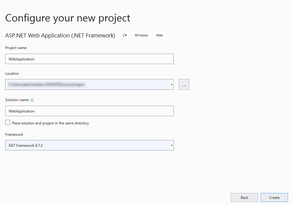 The Configure your new project window