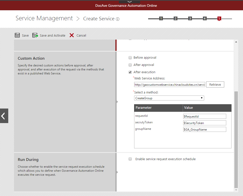 The sample custom action. 
