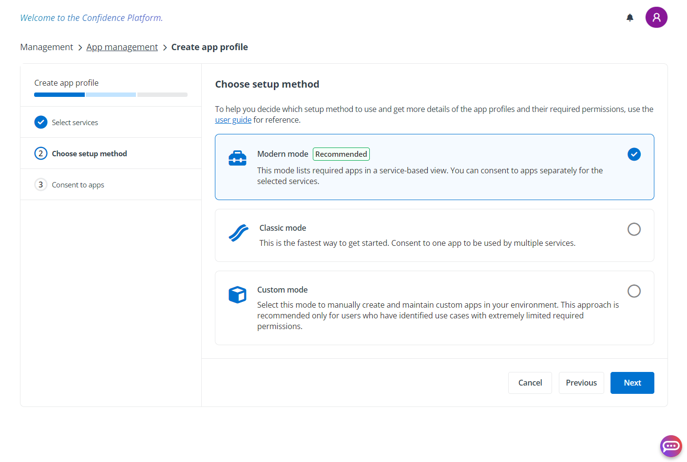 Choose the setup method.