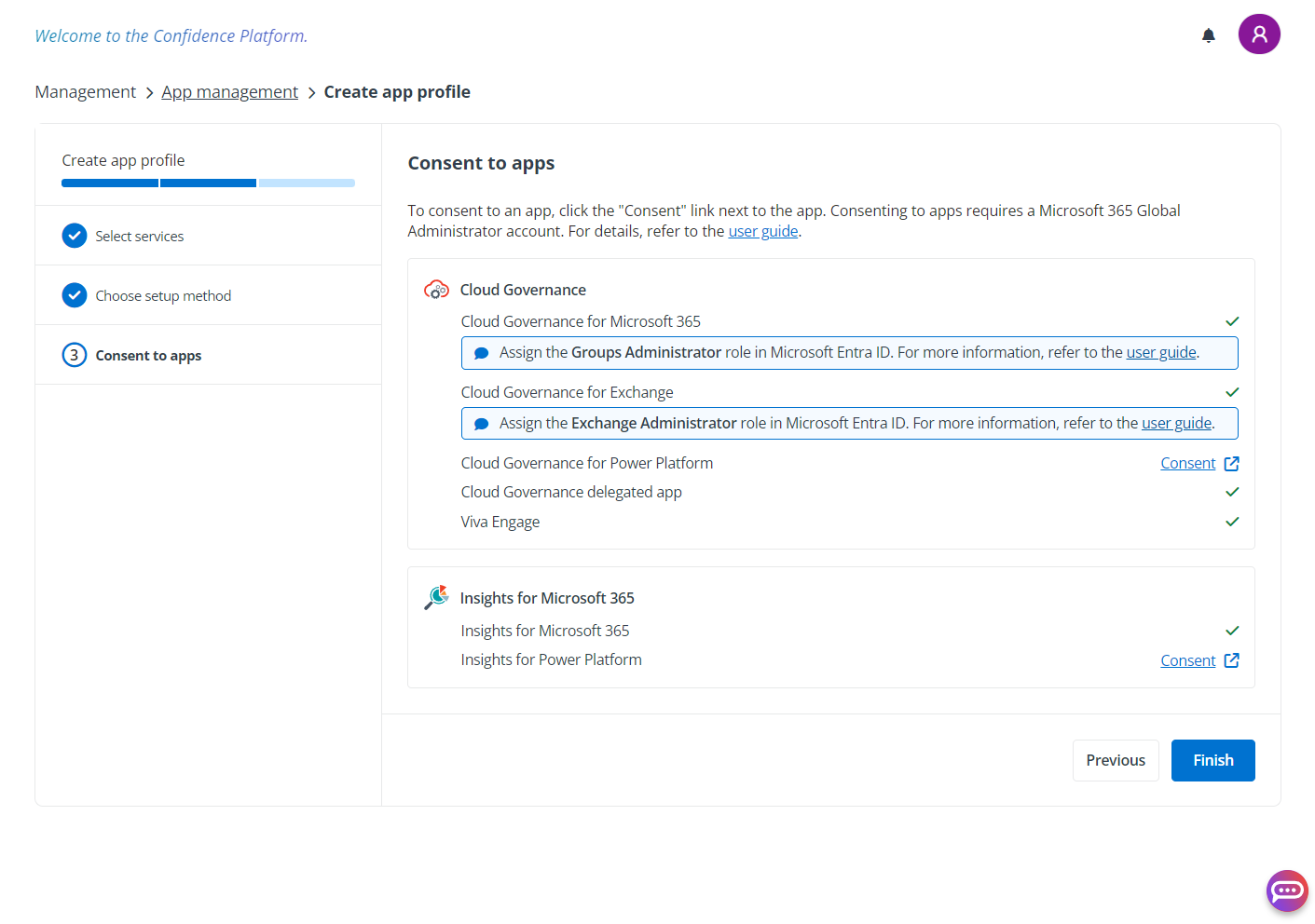 The Consent to apps page in the modern mode.