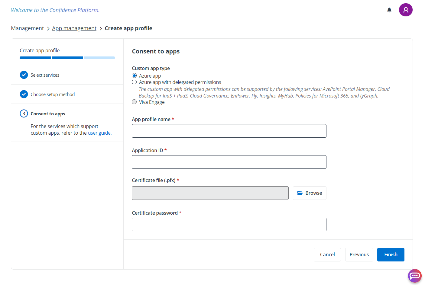 The custom app page.