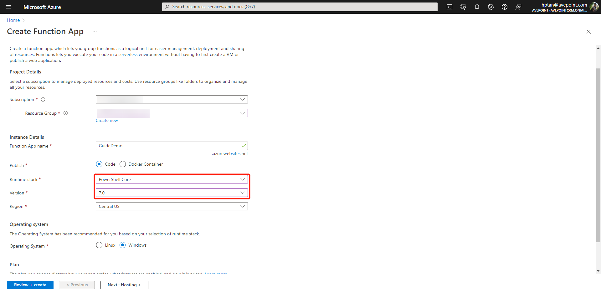 Creating a function app.