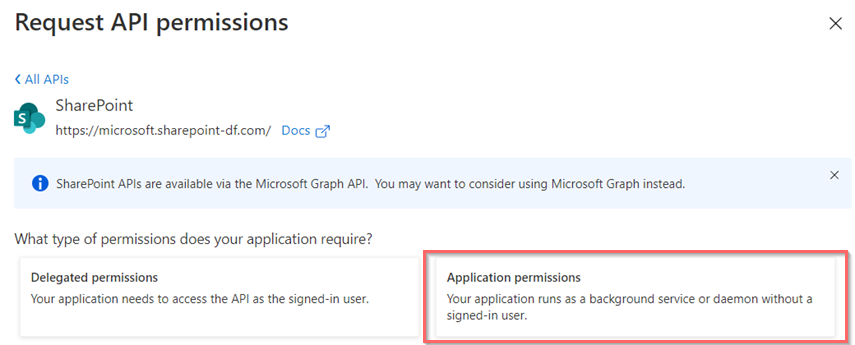 Clicking Application permissions.