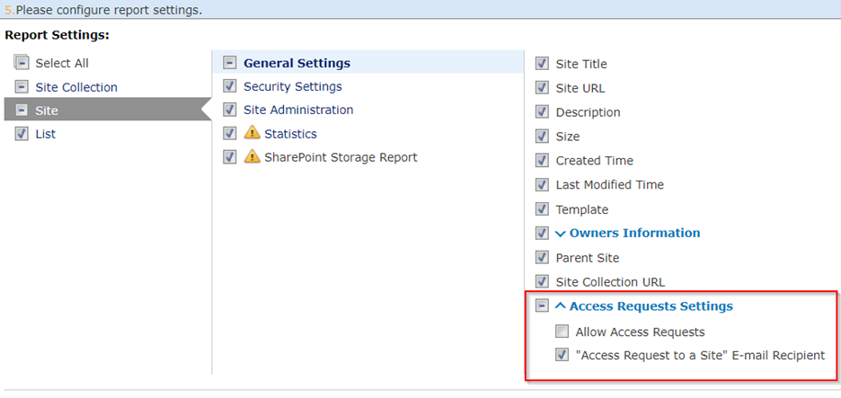 The report settings for Access Requests Settings. The report settings for Access Requests Settings.