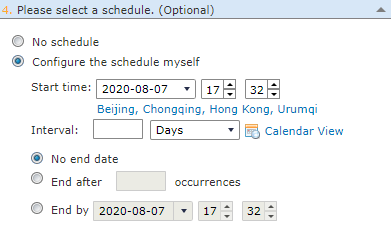 Configure the schedule settings.