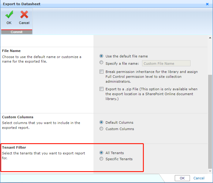 The Tenant Filter field.