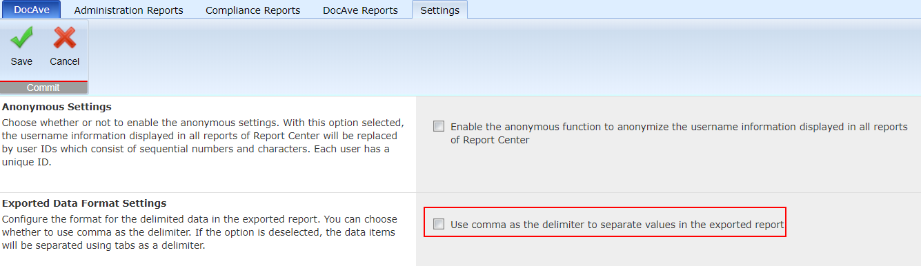 The Exported Data Format Settings.