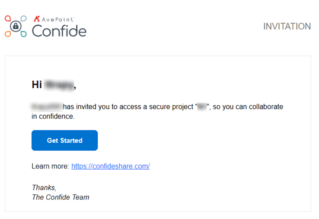 The email received when you are shared with project files.