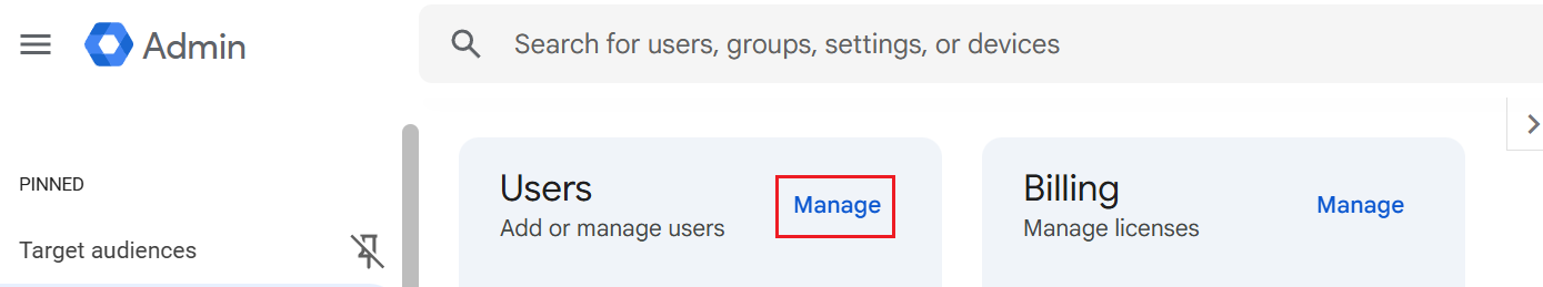 In the Users section, click Manage.