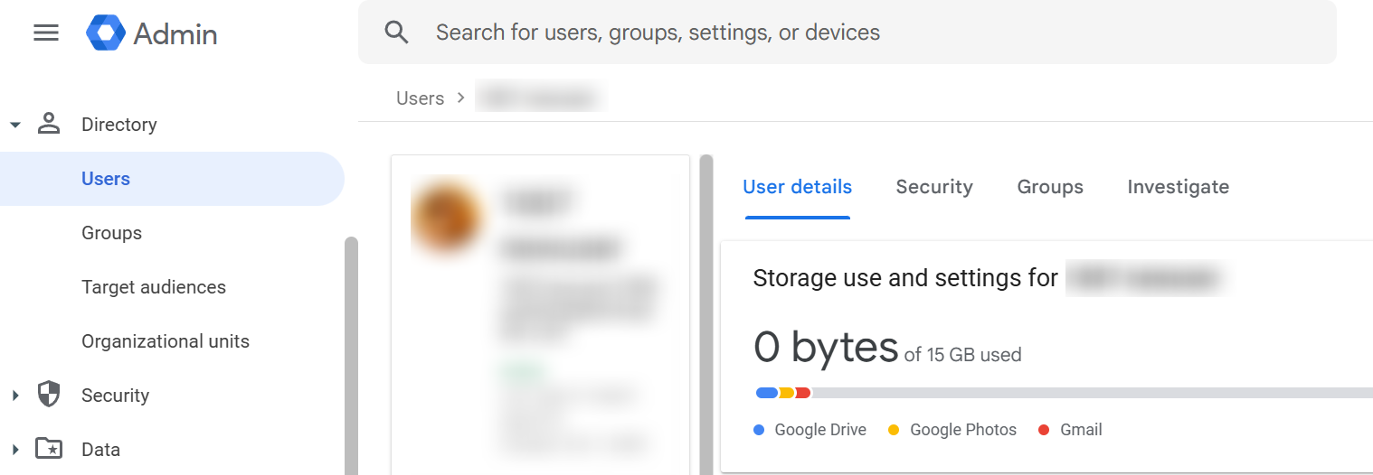 The user details page appears.