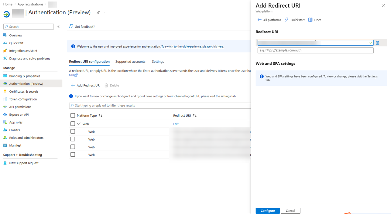 Configuring Redirect URIs settings. Configuring Redirect URIs settings.