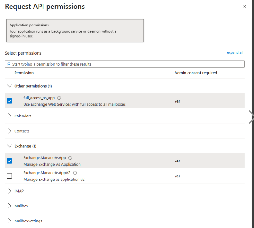 Select required permissions to add to your app.