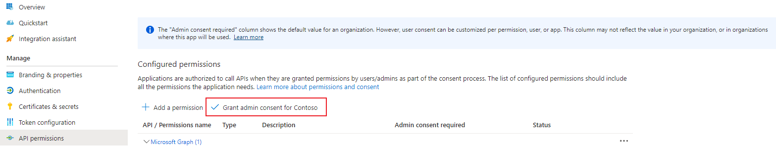 Granting admin consent to an app.