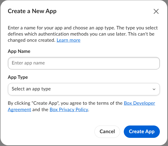 Create a new app page Create a new app page