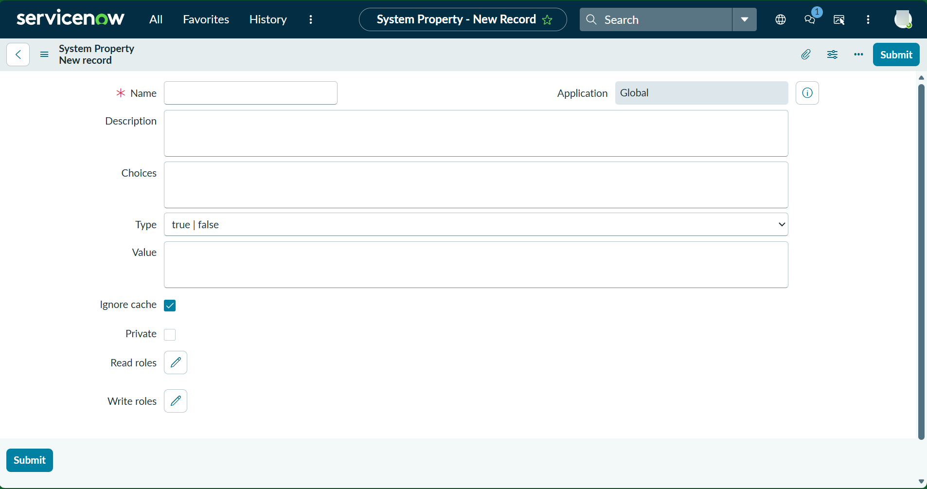 Create System Property New record Create System Property New record
