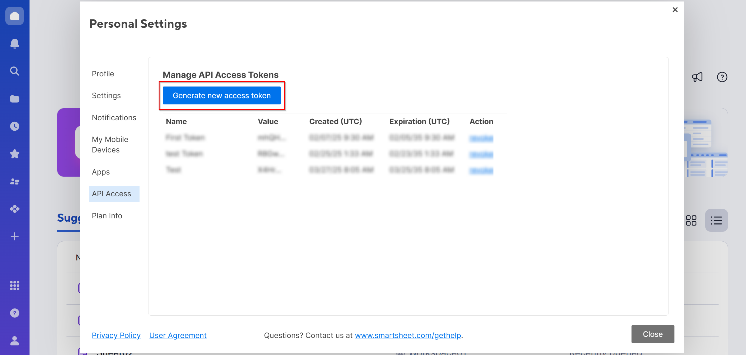 Click Generate new access token.