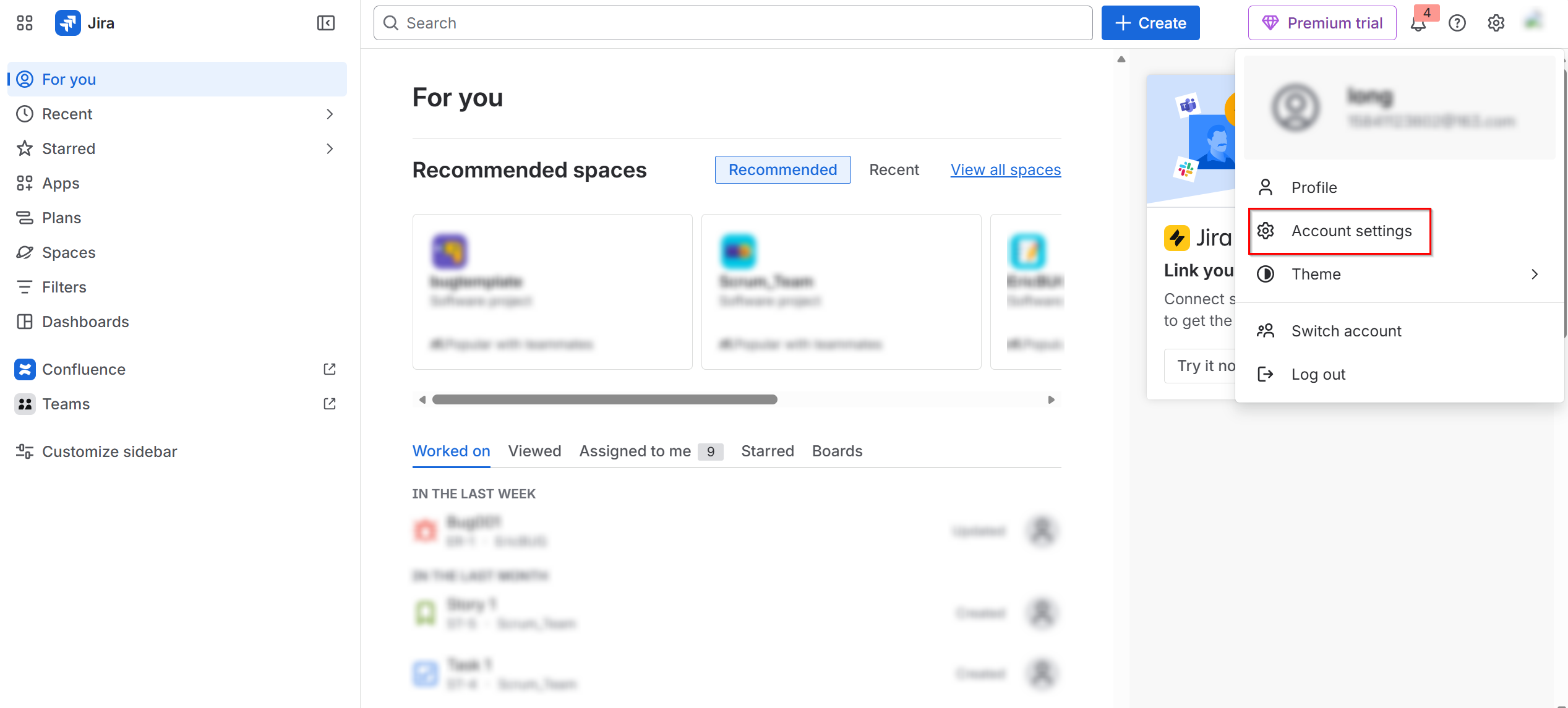 Select Account settings.